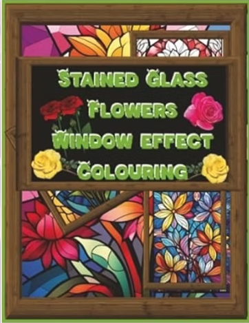 Stained Glass Flowers colouring book cover